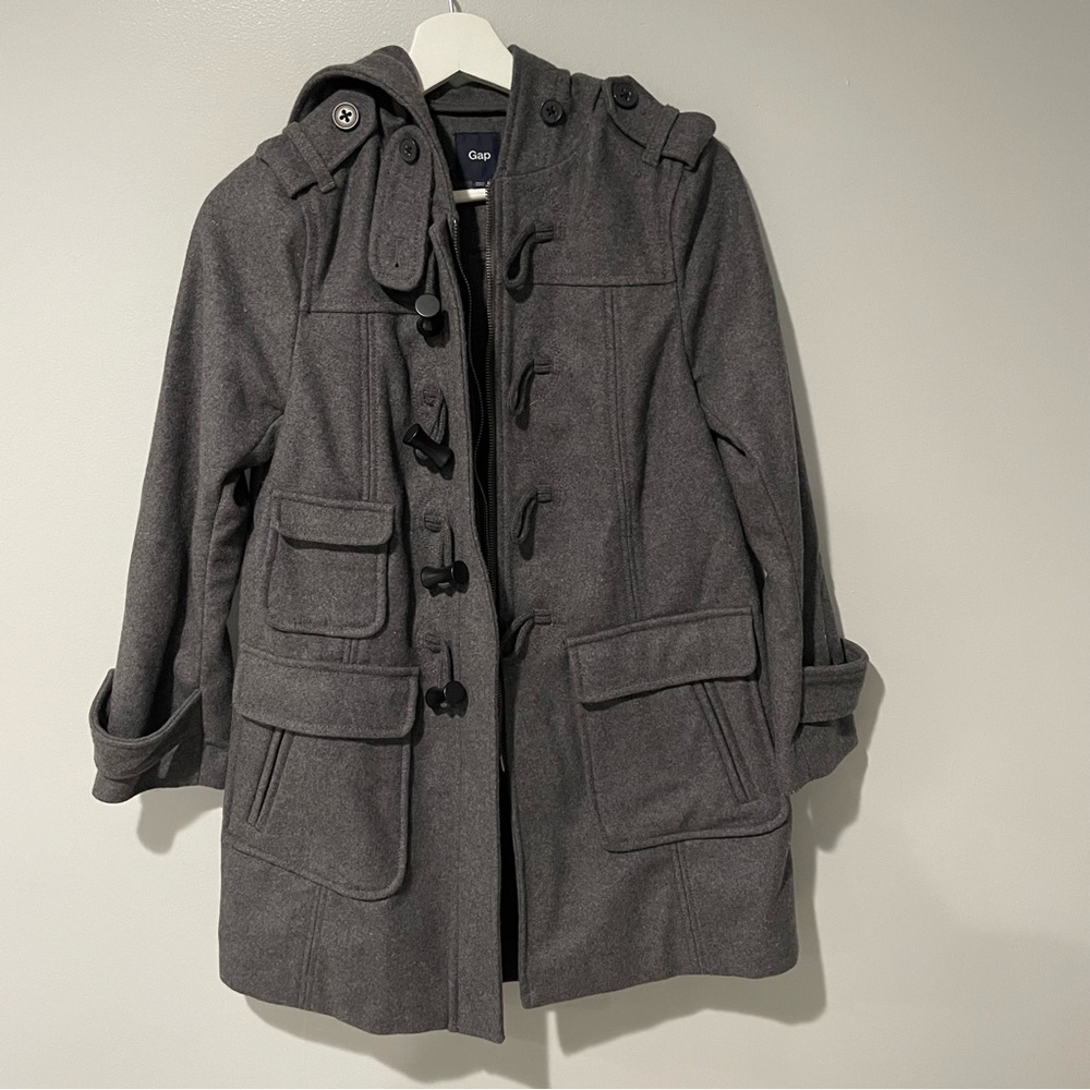 GAP Grey Wool Blend Toggle Coat with Hood Small Petite